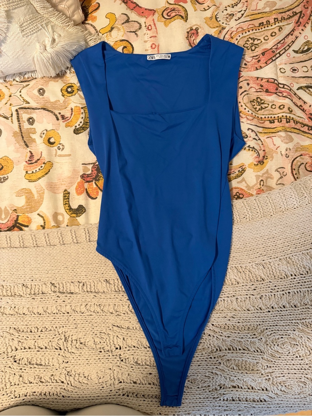 Zara Royal Blue Scoop Neck Bodysuit